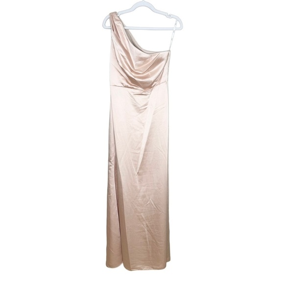 NWT LOVELY Desert Rose Shirred One-Shoulder Satin Trumpet Dress Maddie Size 6 - Picture 2 of 7